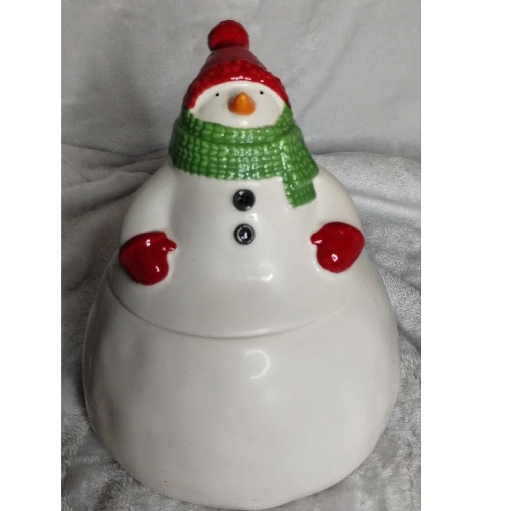 Hallmark Snowman Ceramic Candy Jar Lidded Christmas Decor‎ Dishwasher Safe